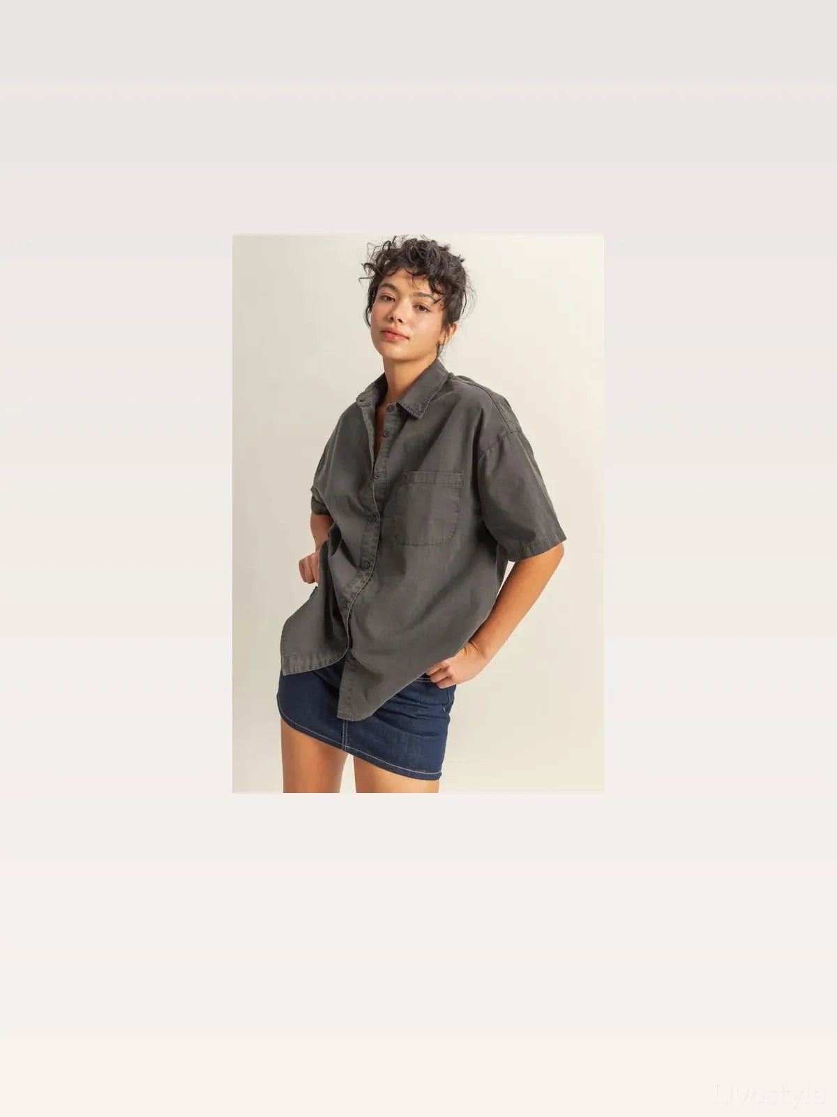 Casual Oversized Button-Down Shirt with Short Sleeves — styled showcase — Livostyle