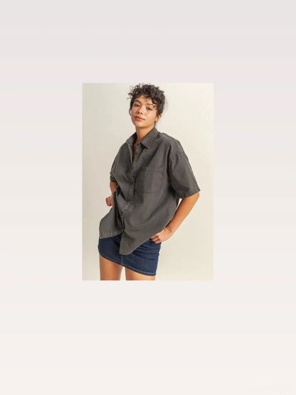 Casual Oversized Button-Down Shirt with Short Sleeves — styled showcase — Livostyle