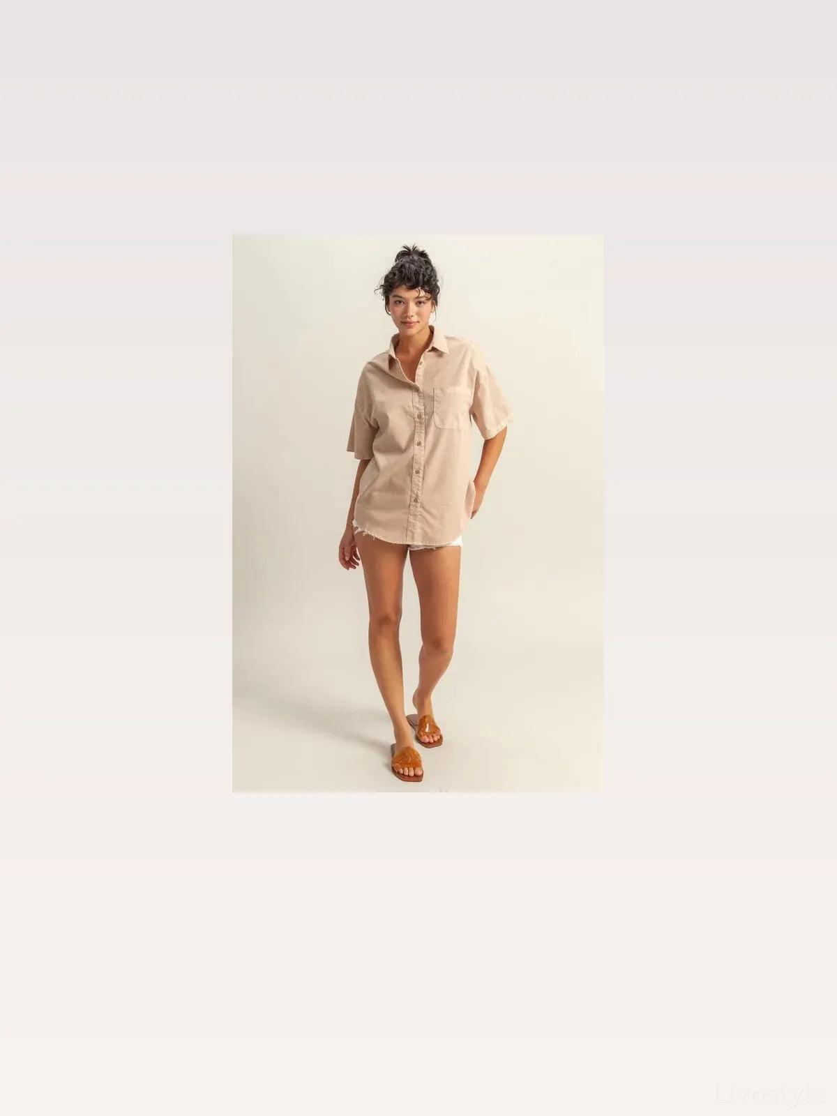 Casual Oversized Button-Down Short Sleeve Shirt — styled showcase — Livostyle