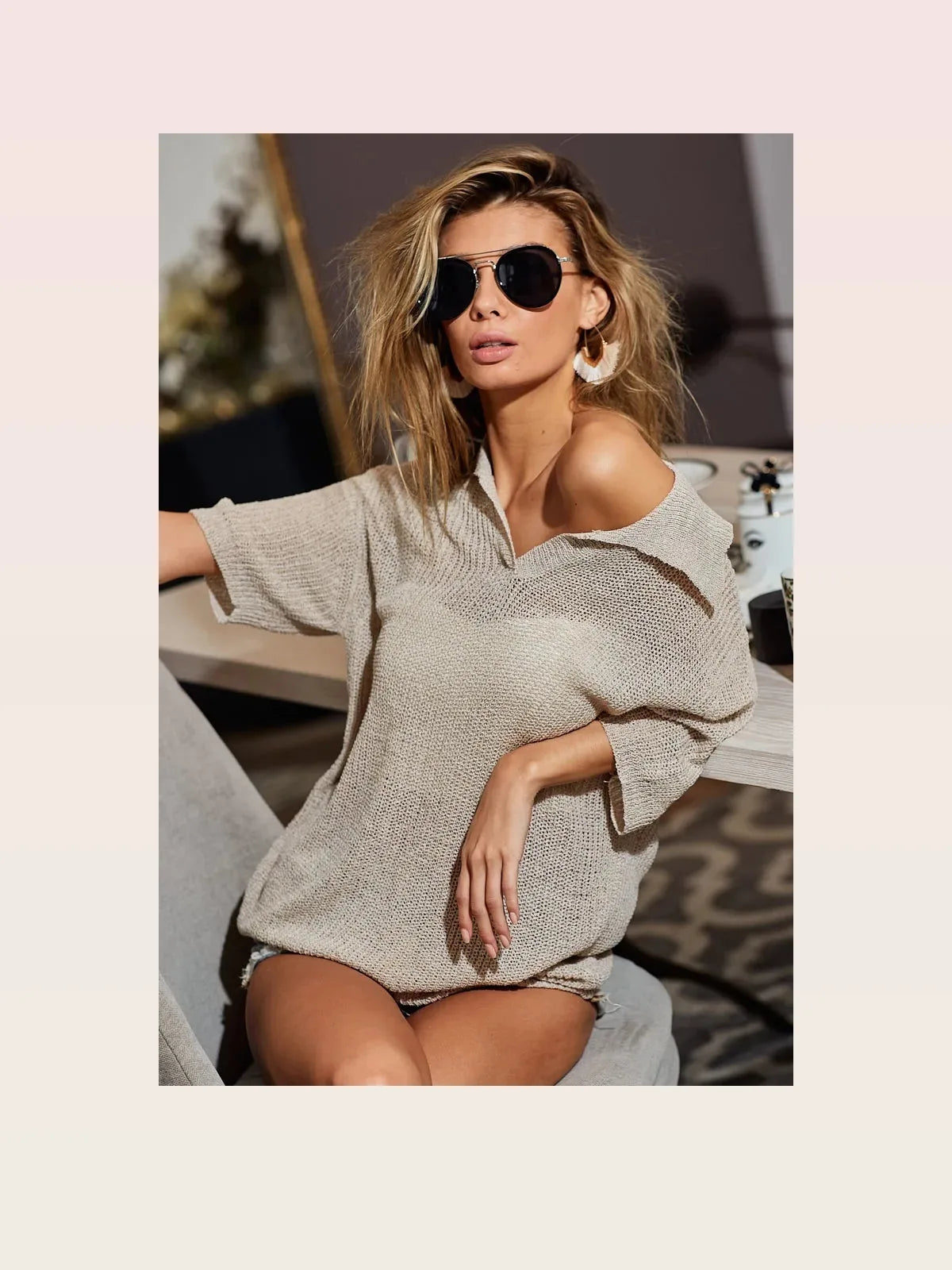 Collared Knit Top - Short Sleeve - Versatile & Stylish — styled showcase — Livostyle