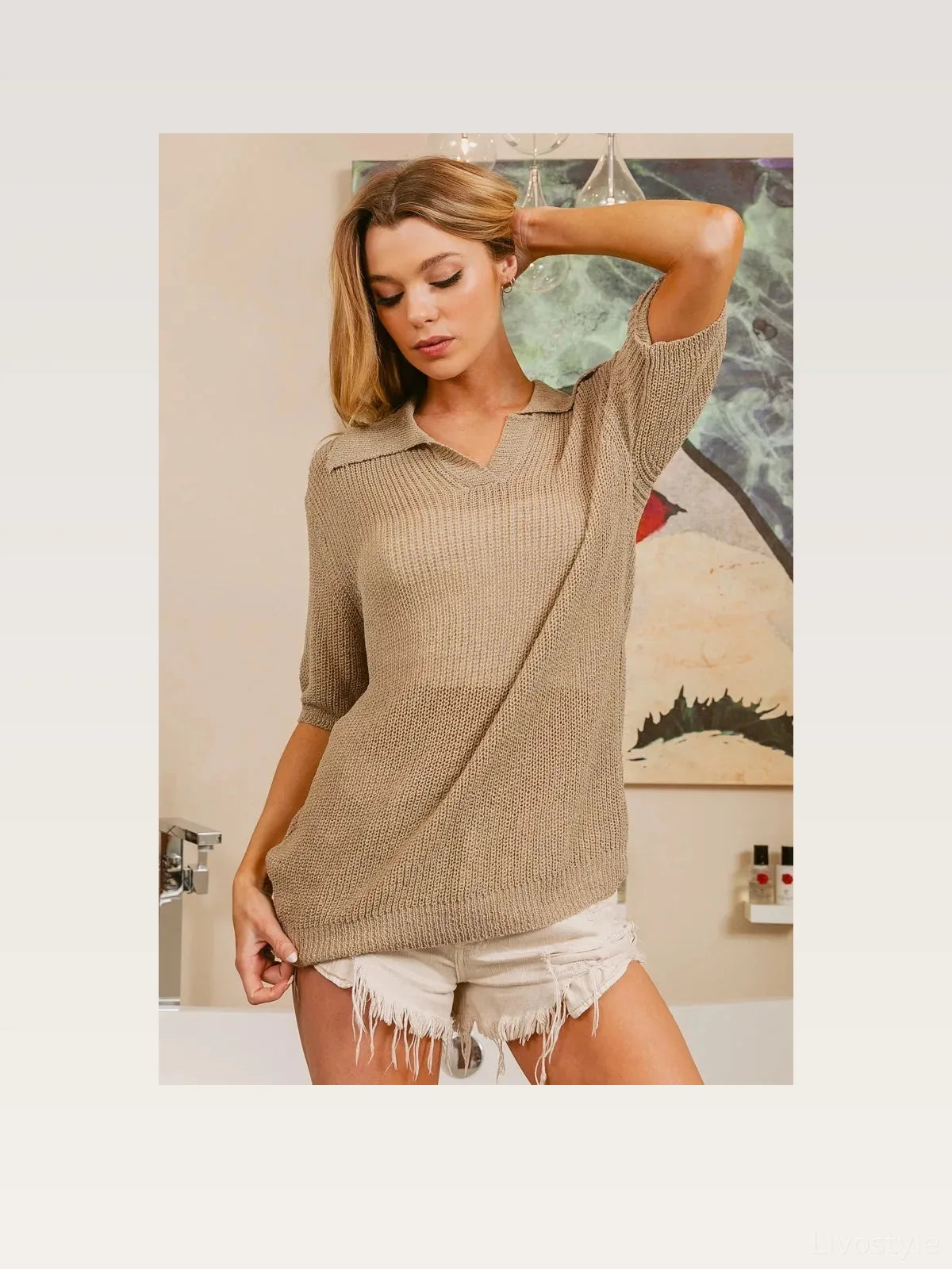 Chic Short Sleeve Knit Top with Collar — styled showcase — Livostyle