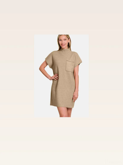 Short Sleeve Sweater Mini Dress in H. Mocha — styled showcase — Livostyle
