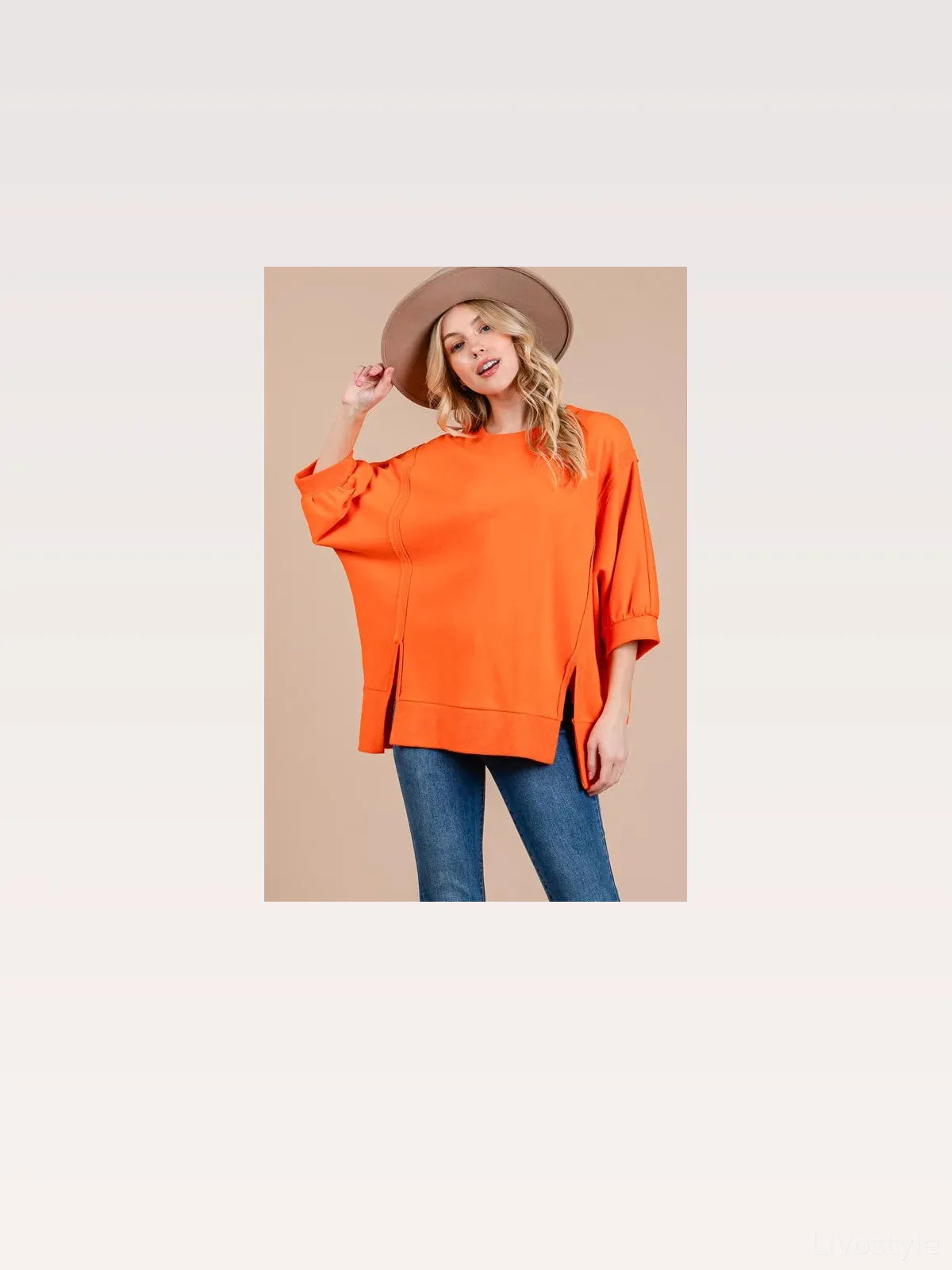 Trendy Side Slit & Puff Sleeve Sweatshirt — styled showcase — Livostyle