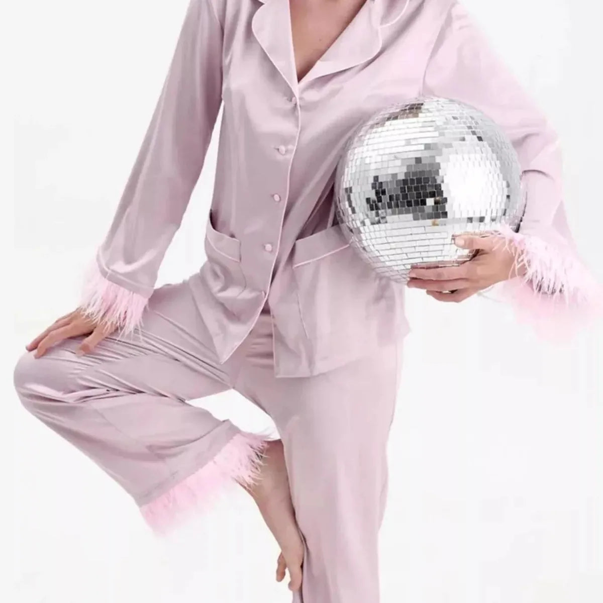Silky Button Up Top and Pants Lounge Set — square view — Livostyle