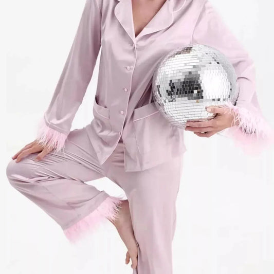 Silky Button Up Top and Pants Lounge Set — square view — Livostyle