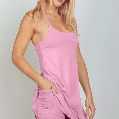 Sleeveless Active Tennis Dress with Unitard Liner — square view — Livostyle