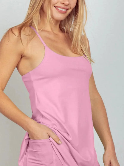 Sleeveless Active Tennis Dress with Unitard Liner — detail view — Livostyle