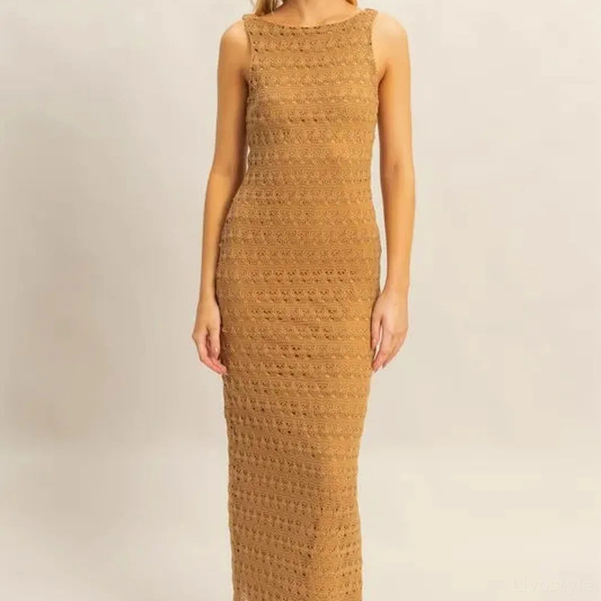 Bohemian Crochet Sleeveless Maxi Dress with Open Back — square view — Livostyle