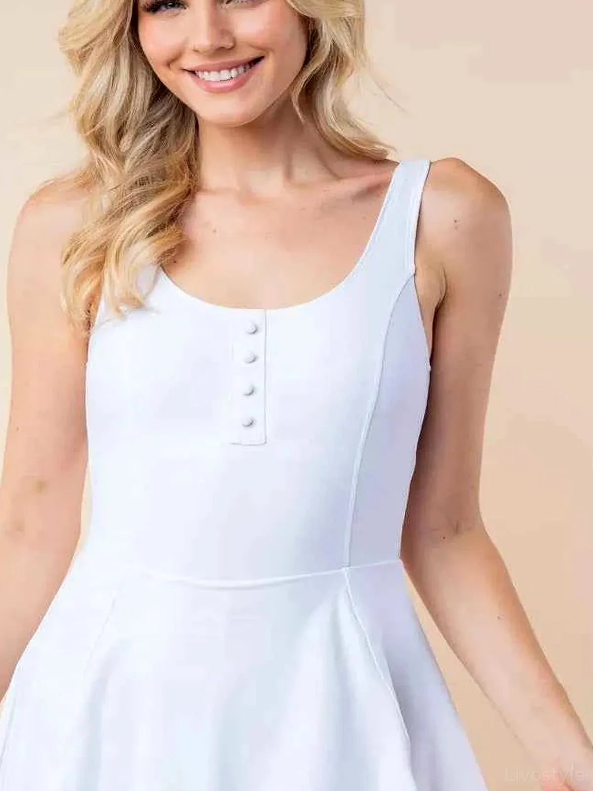 White Birch Sleeveless Performance Knit Swim Dress — detail view — Livostyle