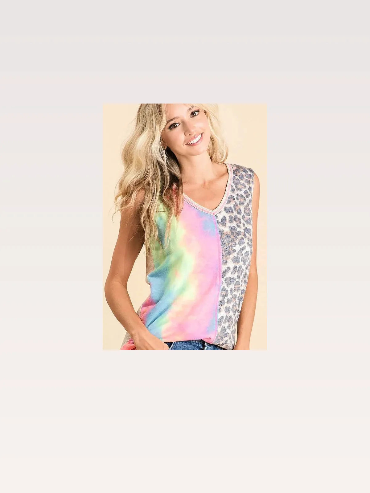 Trendy Sleeveless Top with Stylish Mixed Print & Contrast De — styled showcase — Livostyle