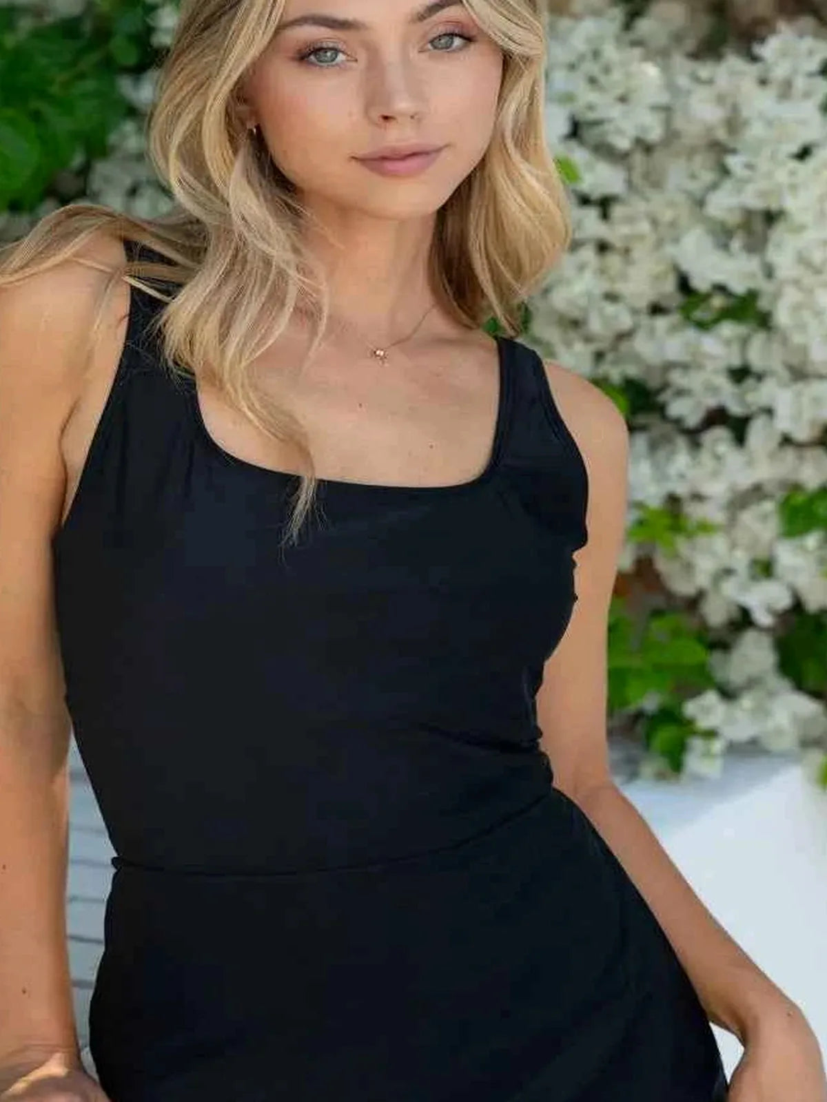 White Birch Sleeveless Twisted Back Performance Knit Swim Dr — detail view — Livostyle