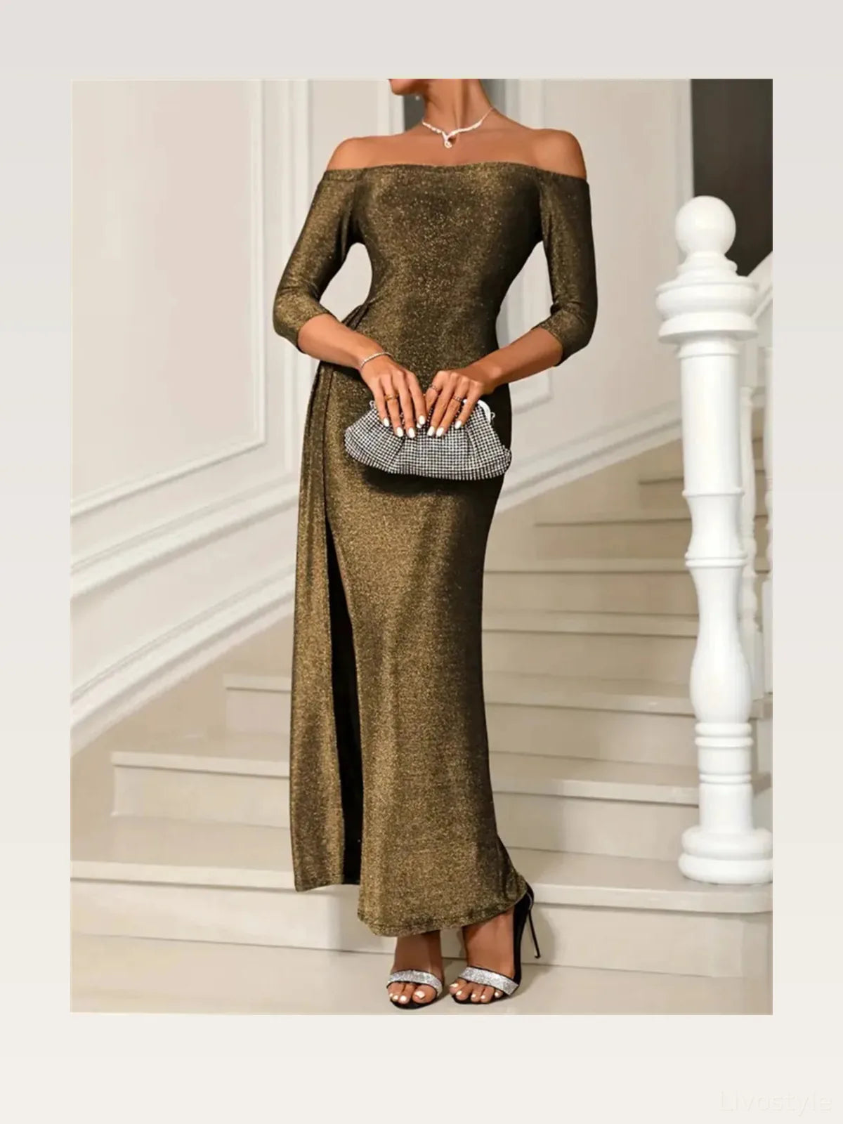 Slit Off-Shoulder Long Sleeve Midi Dress — styled showcase — Livostyle