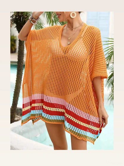 Slit Openwork V-Neck Half Sleeve Cover-Up — styled showcase — Livostyle