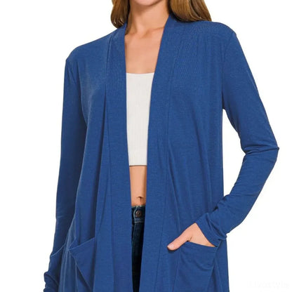 Slouchy Lightweight Open-Front Cardigan with Pockets — square view — Livostyle