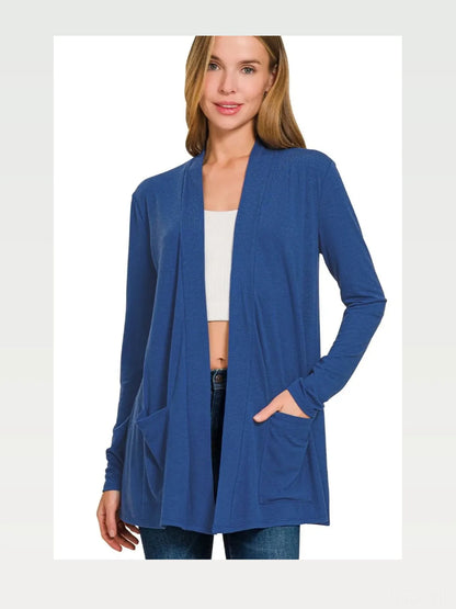 Slouchy Lightweight Open-Front Cardigan with Pockets — styled showcase — Livostyle