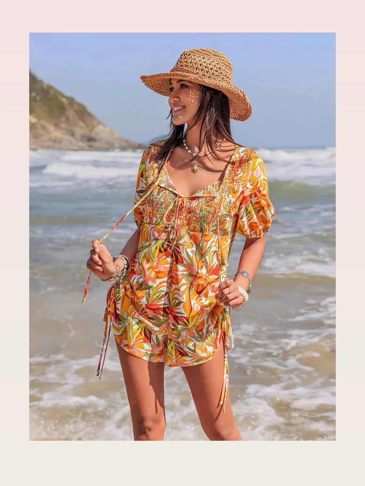 Smocked Printed Tie Neck Romper — styled showcase — Livostyle