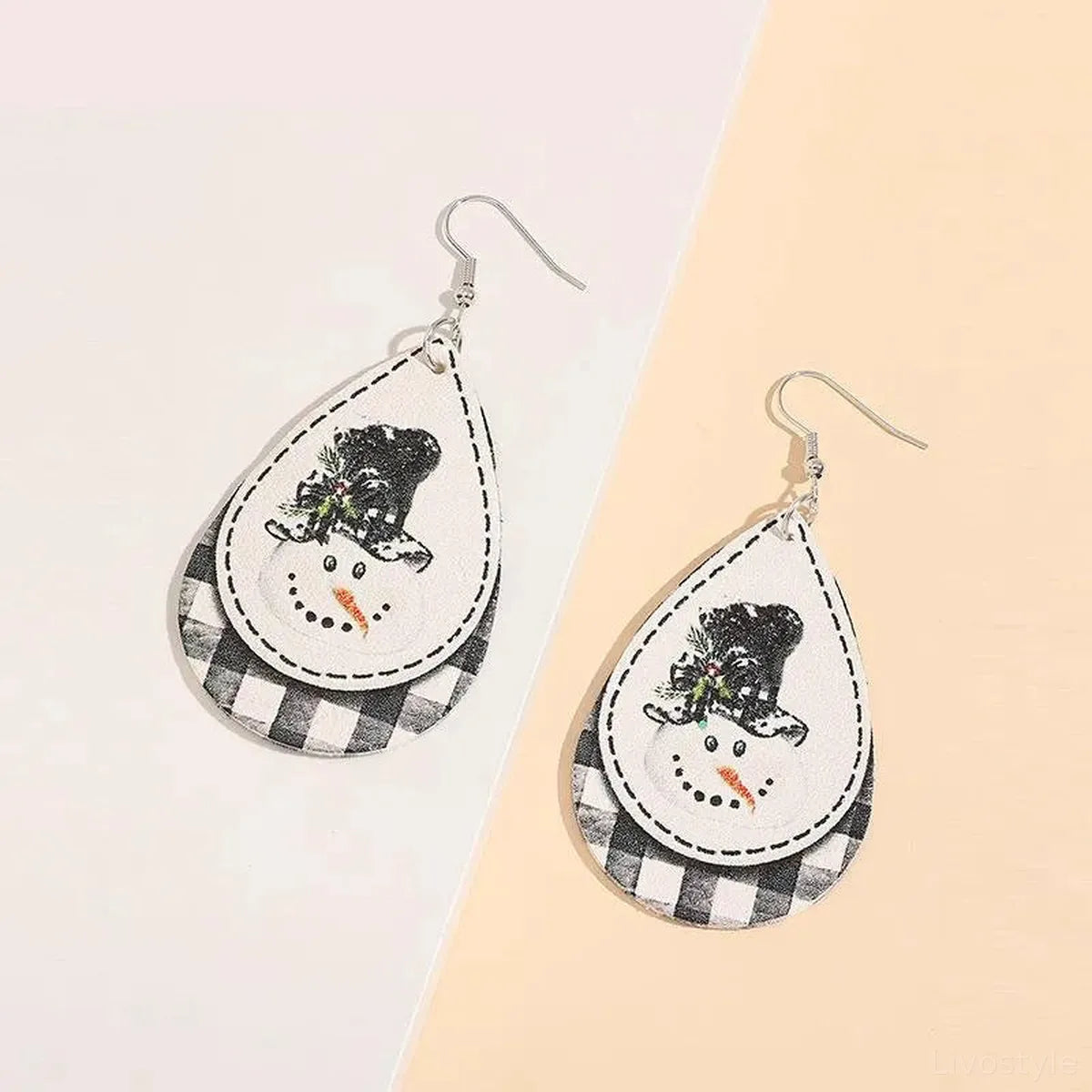 Snowman PU Leather Dangle Earrings — square view — Livostyle