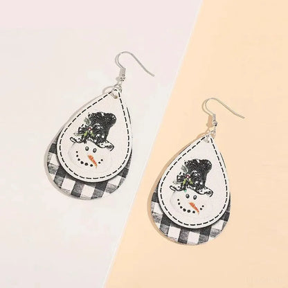 Snowman PU Leather Dangle Earrings — square view — Livostyle
