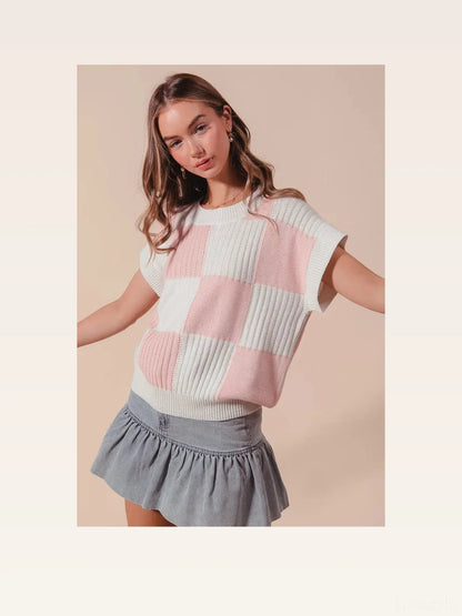 Check Plaid Oversized Sweater with Ribbed Cuffs and Hem – photo 2