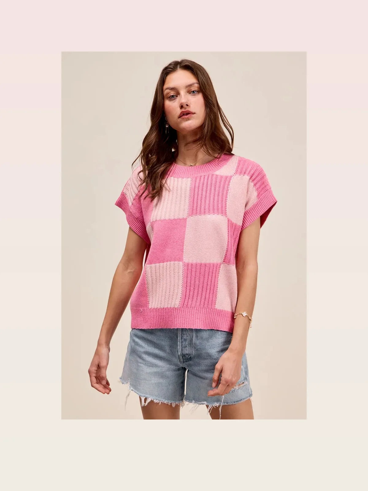 Blush Pink Check Plaid Casual Sweater Top — styled showcase — Livostyle
