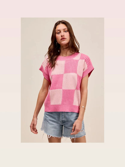 Blush Pink Check Plaid Casual Sweater Top — styled showcase — Livostyle