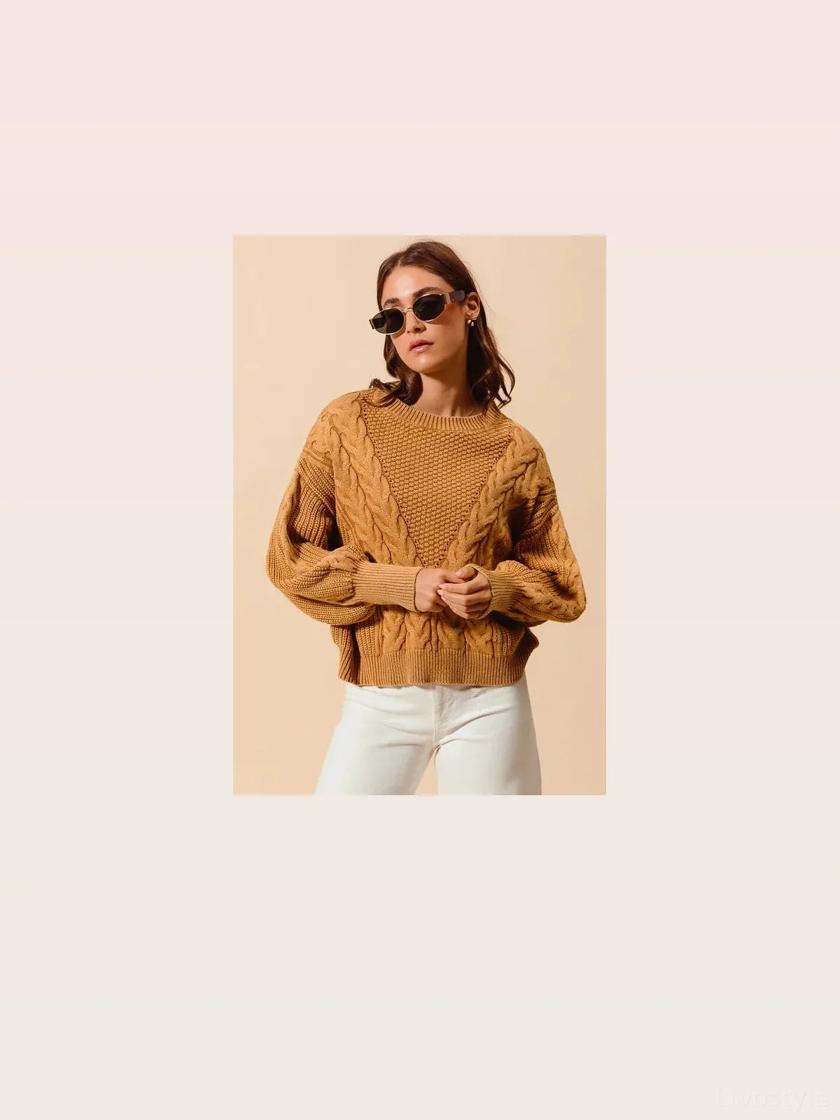 Mineral Washed Loose Fit Textured Cable Sweater — styled showcase — Livostyle