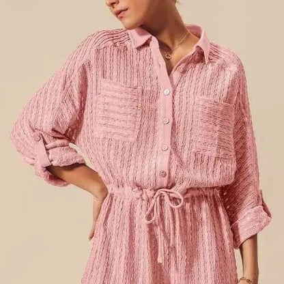 Pink Textured Knit Button Front Romper — square view — Livostyle