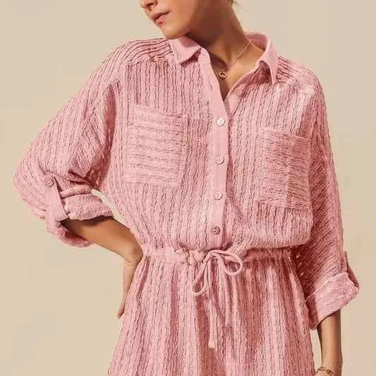 Pink Textured Knit Button Front Romper — square view — Livostyle