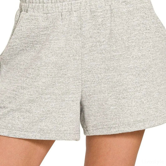 Soft Melange Hacci Elastic Waist Band Shorts in H GREY — square view — Livostyle