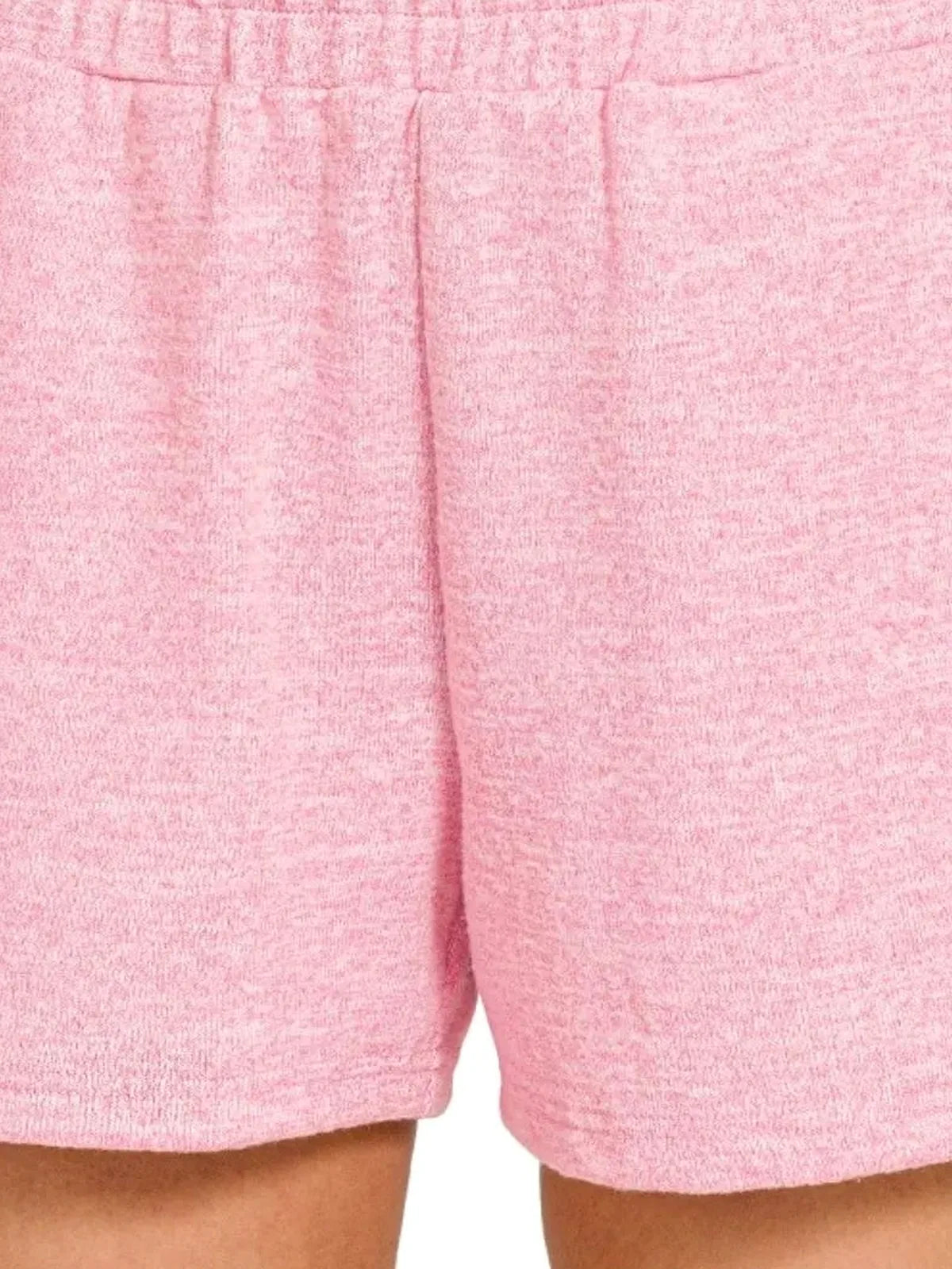Soft Melange Hacci Elastic Waist Band Shorts in CANDY PINK — detail view — Livostyle