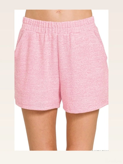 Soft Melange Hacci Elastic Waist Band Shorts in CANDY PINK — styled showcase — Livostyle
