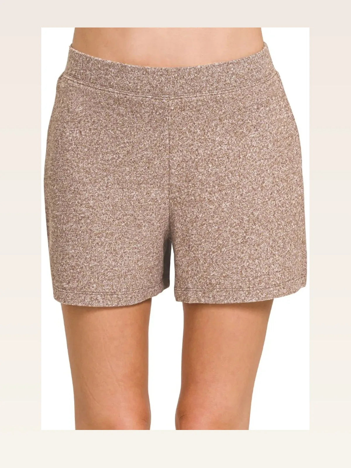 Soft Melange Hacci Elastic Waisted Shorts in BROWN — styled showcase — Livostyle
