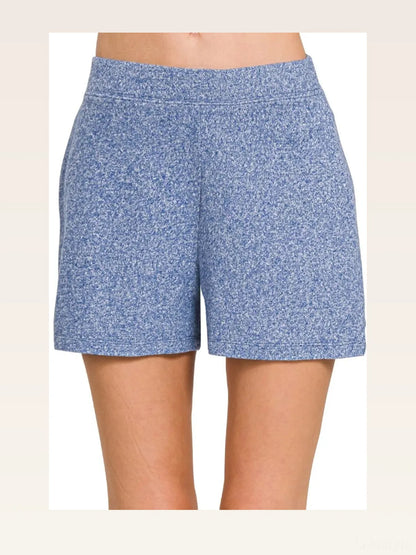 Soft Melange Hacci Elastic Waisted Shorts in LT NAVY — styled showcase — Livostyle