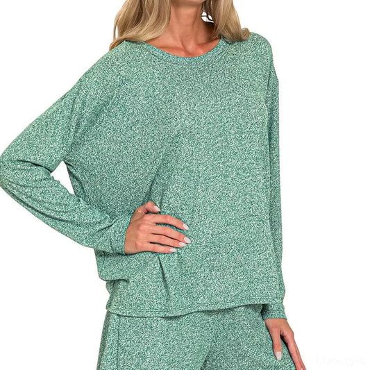 Soft Melange Long-Sleeve Tee & Shorts Set — square view — Livostyle
