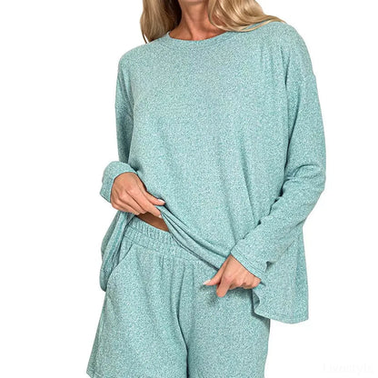 Soft Melange Long-Sleeve Tee & Shorts Set — square view — Livostyle