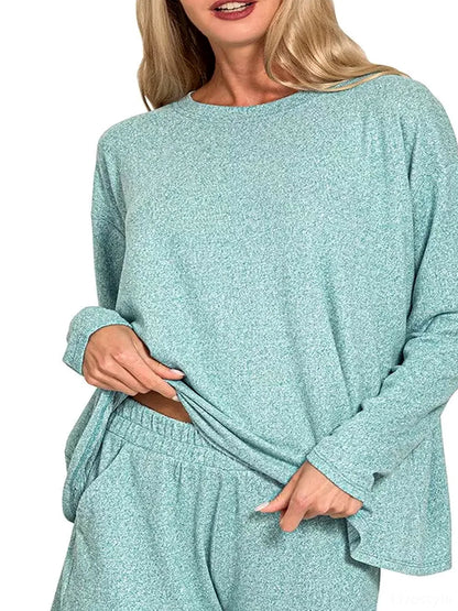 Soft Melange Long-Sleeve Tee & Shorts Set — detail view — Livostyle