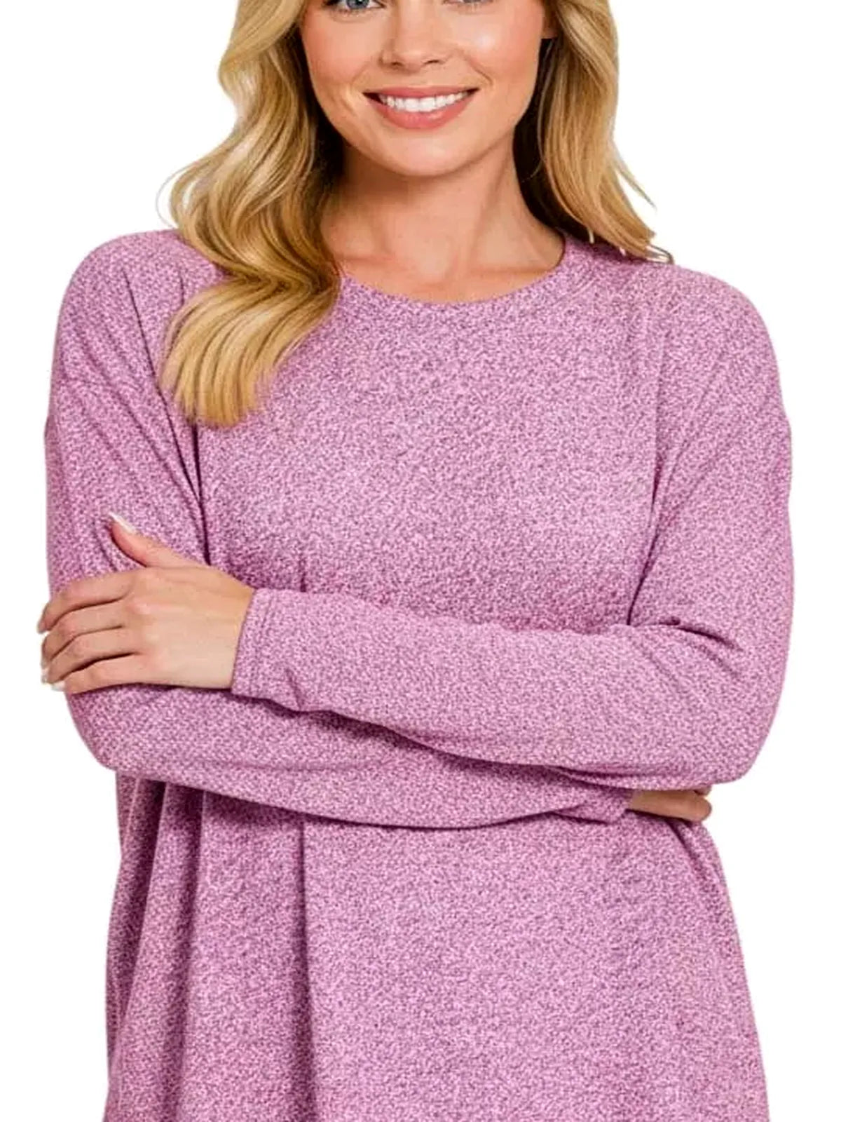Soft Melange Long Sleeve Tee and Shorts Set in Lt Plum — detail view — Livostyle