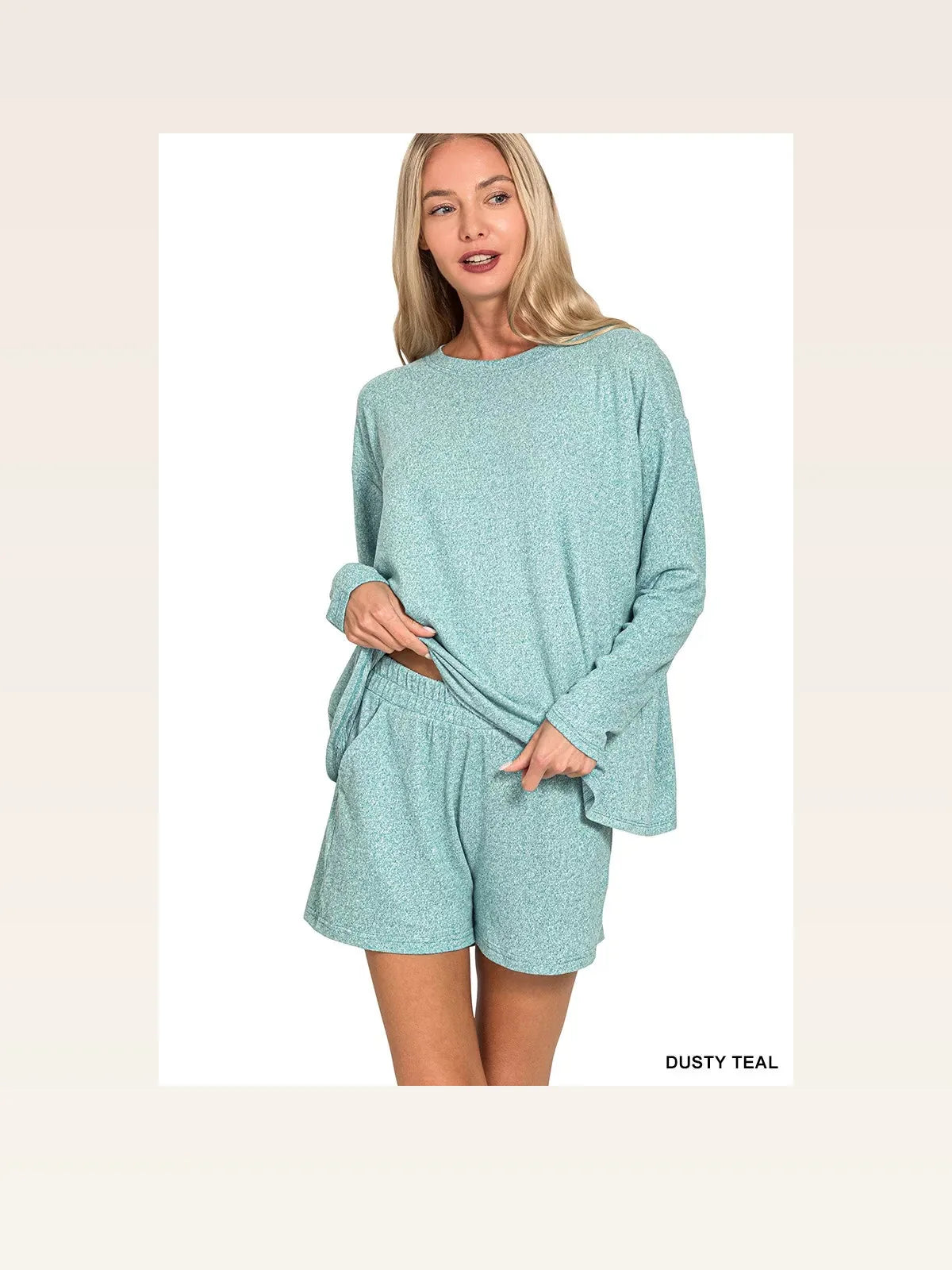 Soft Melange Long-Sleeve Tee & Shorts Set — styled showcase — Livostyle