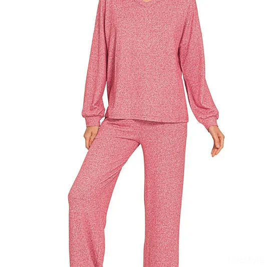 Soft Melange Long Sleeve Tee & Pants Set — square view — Livostyle