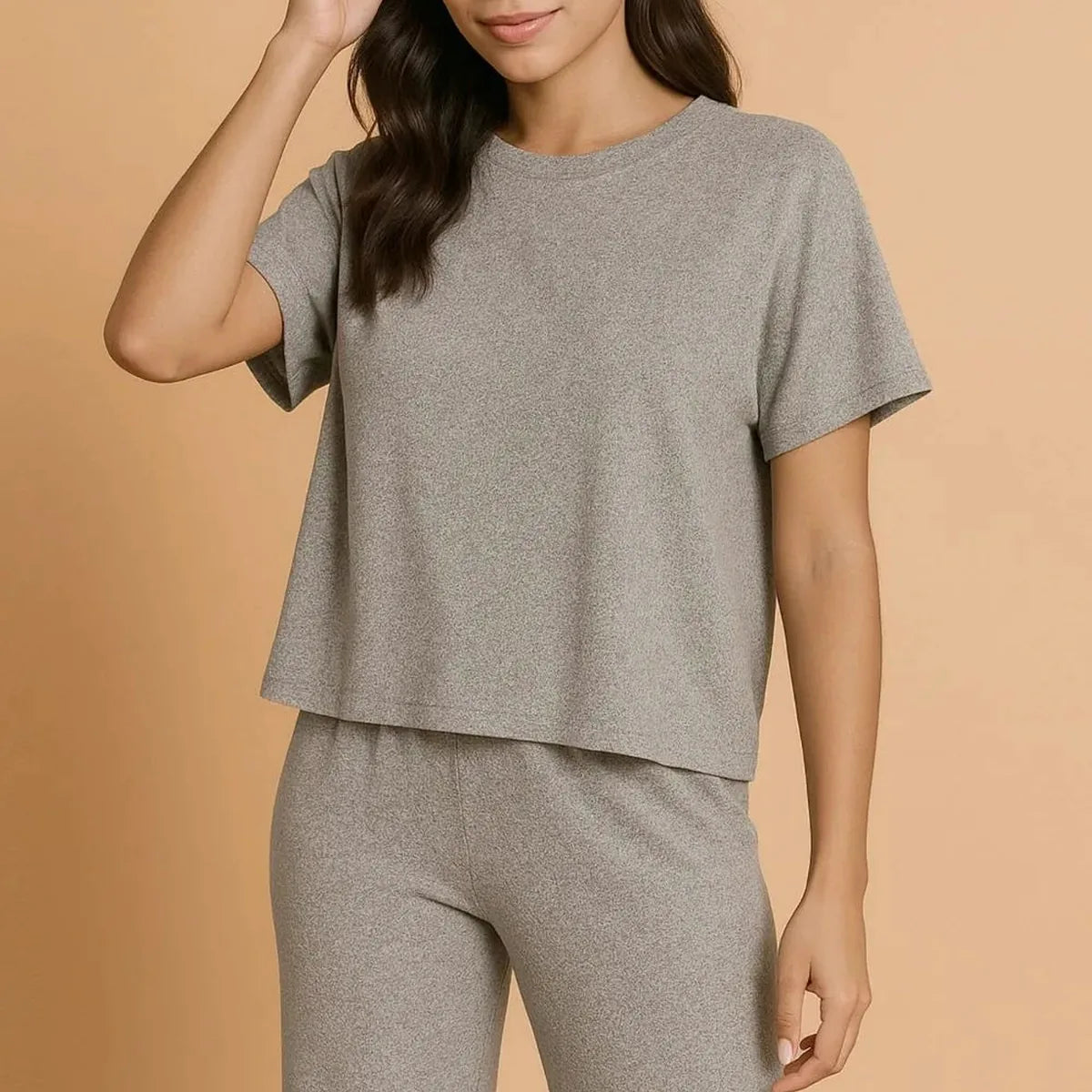 Soft Melange Short Sleeve Tee & Long Pants Set — square view — Livostyle
