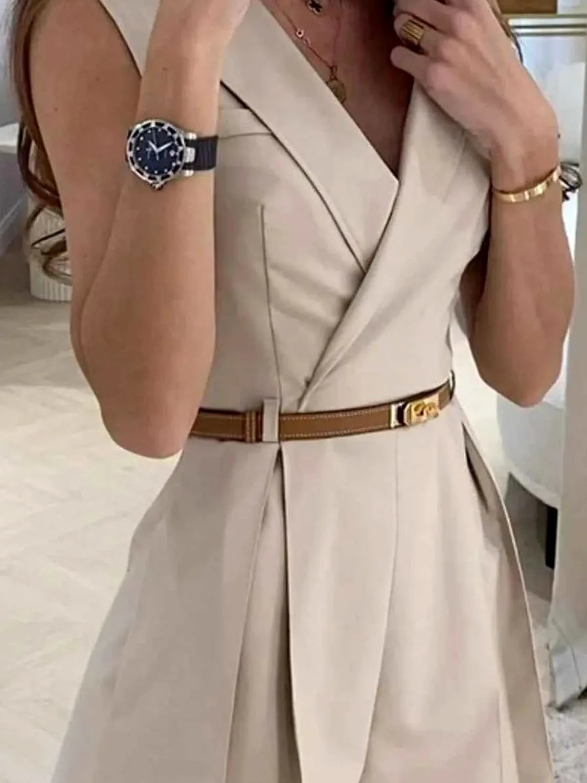 Solid Sleeveless Surplice Romper — detail view — Livostyle
