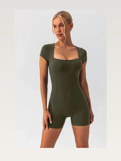 Square Neck Cap Sleeve Active Romper — styled showcase — Livostyle