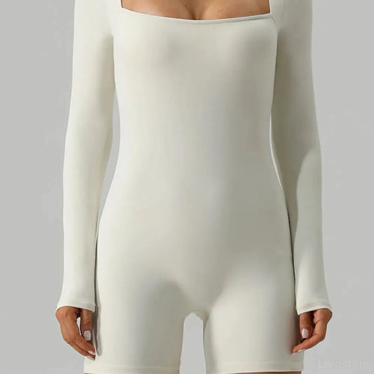 Square Neck Long Sleeve Active Romper — square view — Livostyle