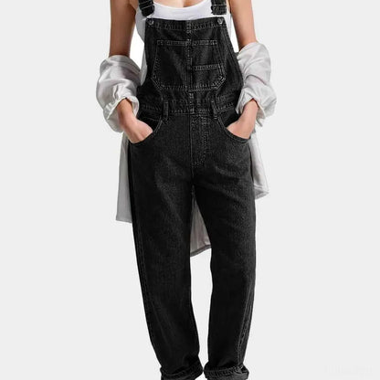 Black Low Scoop Square Neck Denim Overalls — square view — Livostyle