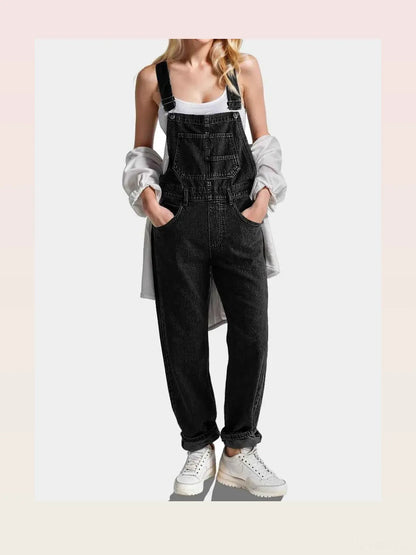 Black Low Scoop Square Neck Denim Overalls — styled showcase — Livostyle