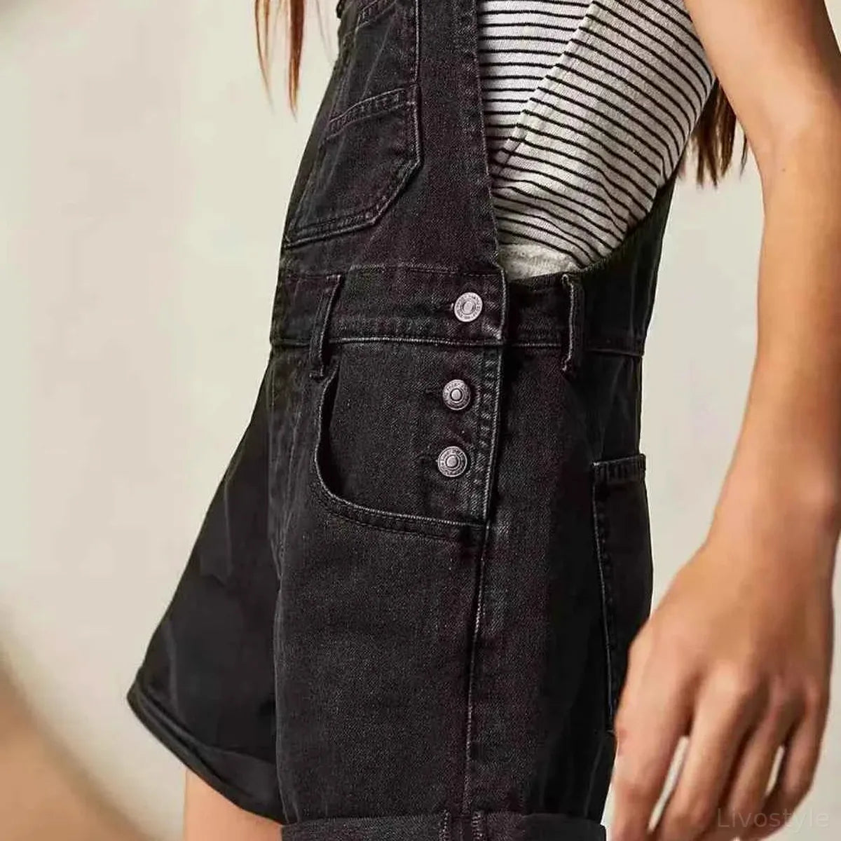 Square Neck Wide Strap Denim Overalls — square view — Livostyle