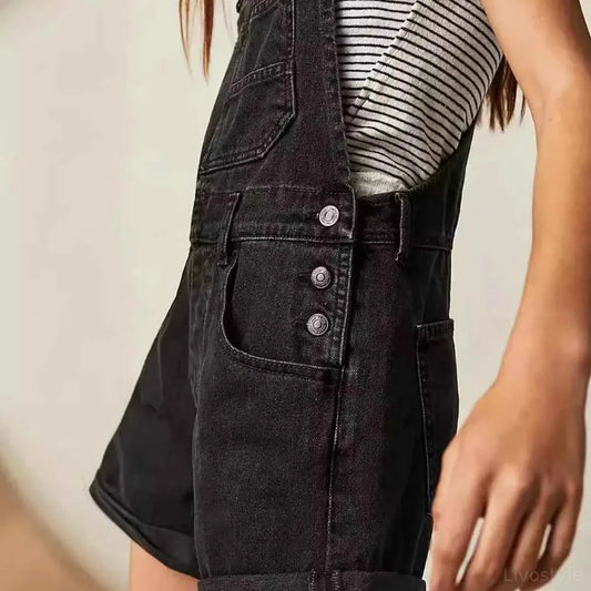 Square Neck Wide Strap Denim Overalls — square view — Livostyle