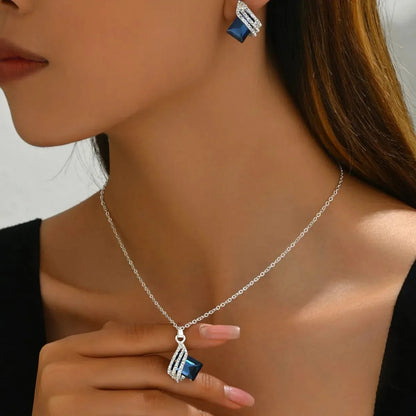 Stainless Steel Crystal Geometric Earrings and Necklace Jewe — square view — Livostyle