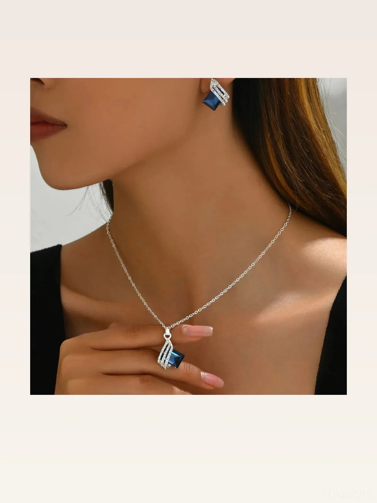 Stainless Steel Crystal Geometric Earrings and Necklace Jewe — styled showcase — Livostyle