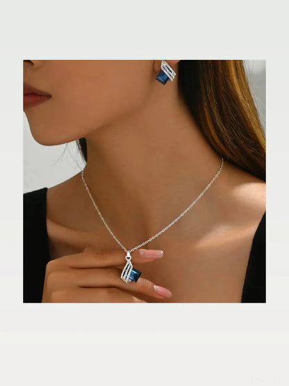 Stainless Steel Crystal Geometric Earrings and Necklace Jewe — styled showcase — Livostyle